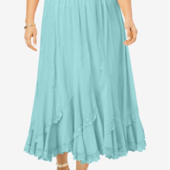 Crocheted sweater, tank, and skirt, light aqua, L - Picture 2 of 4